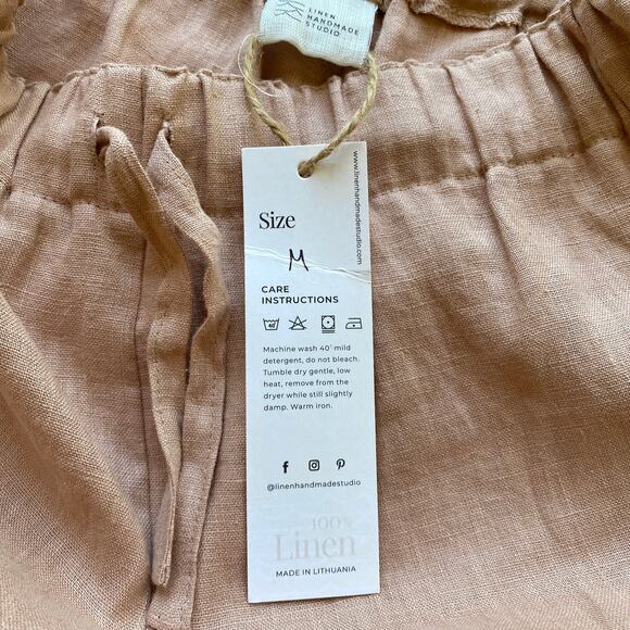 NWT Linen Handmade Studio 100% Linen‎ Kaia Pants Cream Tan Drawstring Relaxed - Picture 6 of 11